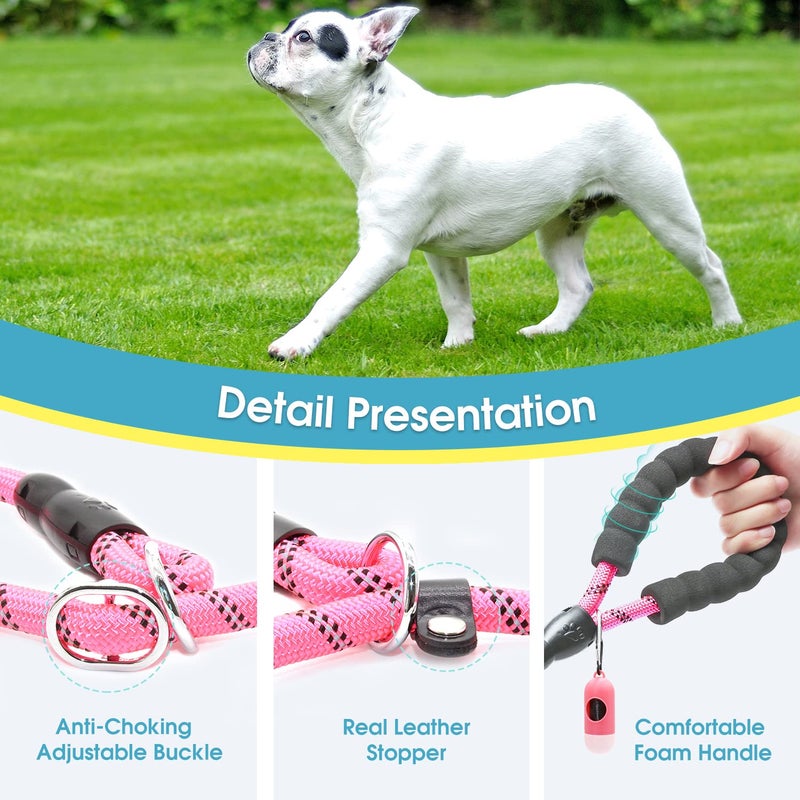 BAAPET 6 Feet Slip Lead Dog Leash Anti-Choking with Upgraded Durable Rope Cover and Comfortable Padded Handle for Large, Medium, Small Dogs Trainning with Poop Bags and Dispenser (Pink) - Image 3